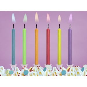 PartyDeco Narozeninové svíčky s barevnými plameny 6 ks