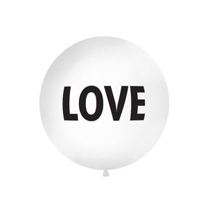 PartyDeco Kulatý latexový Jumbo balón 1M bílý LOVE