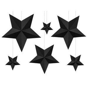 PartyDeco Dekorace Hvězdy - černá 6 ks