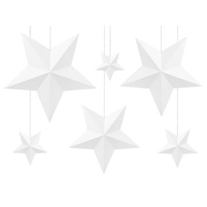 PartyDeco Dekorace Hvězdy - bílá 6 ks