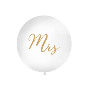PartyDeco Kulatý Jumbo latexový balón bílý - zlaté Mrs.