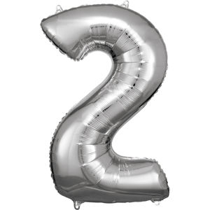 Amscan Balónek fóliový narozeninové číslo 2 - stříbrný 86cm