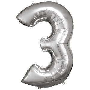 Amscan Balónek fóliový narozeninové číslo 3 - stříbrný 86cm