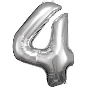 Amscan Balónek fóliový narozeninové číslo 4 - stříbrný 86cm