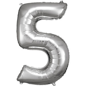Amscan Balónek fóliový narozeninové číslo 5 - stříbrný 86cm