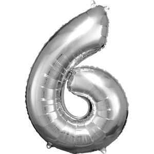 Amscan Balónek fóliový narozeninové číslo 6 - stříbrný 86cm