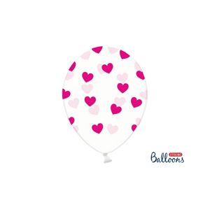 PartyDeco Balónek - Průsvitný s růžovými srdíčky
