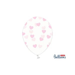 PartyDeco Balónek - Průsvitný s růžovými srdcem