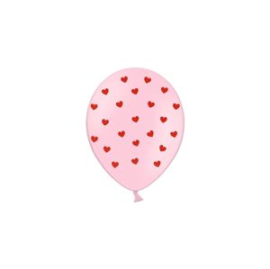 PartyDeco Růžový Balónek s červenými srdíčky