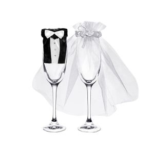 PartyDeco Svatební oblečení na sklenice Ženich s nevěstou