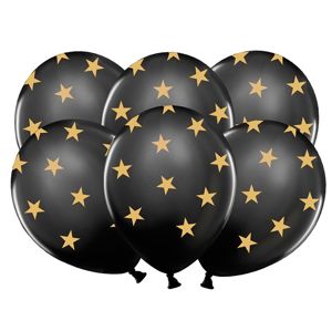 PartyDeco Černý balónek se zlatými hvězdami
