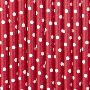 PartyDeco Brčka červená s bílými puntíky 10 ks