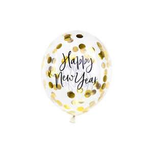 PartyDeco Sada latexových balonů s konfetami - Happy New Year 3 ks