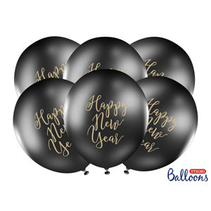 PartyDeco Černý balón - Happy New Year