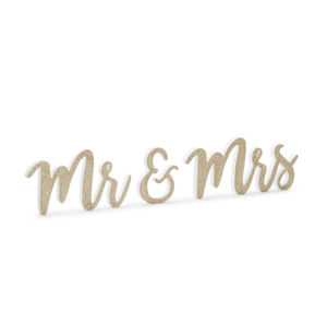 PartyDeco Dřevěná dekorace - Mr & Mrs, zlatá