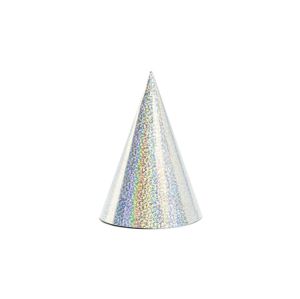 PartyDeco Párty kloboučky - holografické stříbrné 6 ks