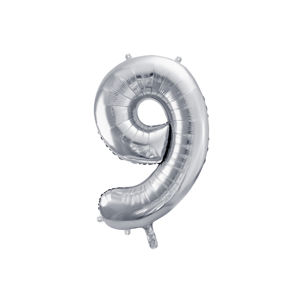 PartyDeco Fóliový balónek narozeninové číslo 9 stříbrný 86cm