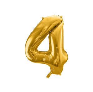 PartyDeco Fóliový balónek narozeninové číslo 4 zlatý 86cm