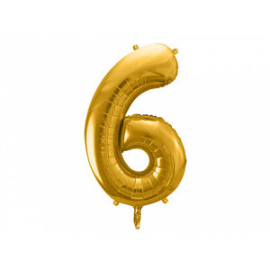 PartyDeco Fóliový balónek narozeninové číslo 6 zlatý 86cm