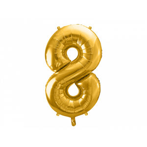 PartyDeco Fóliový balónek narozeninové číslo 8 zlatý 86cm