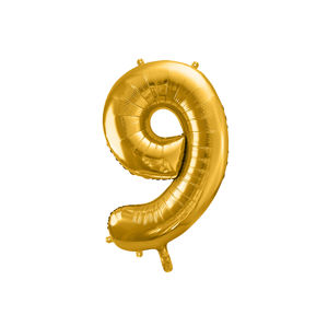 PartyDeco Fóliový balónek narozeninové číslo 9 zlatý 86cm