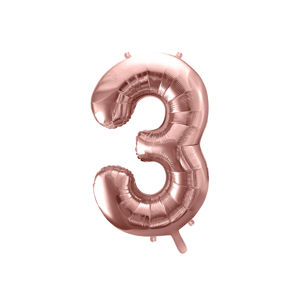 PartyDeco Fóliový balónek narozeninové číslo 3 - růžovo-zlatý