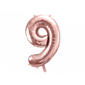 PartyDeco Fóliový balónek narozeninové číslo 9 - růžovo-zlatý