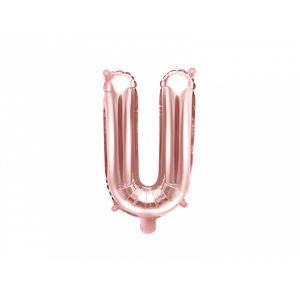 PartyDeco Fóliový balónek Mini - Písmeno U 35cm růžovo-zlatý
