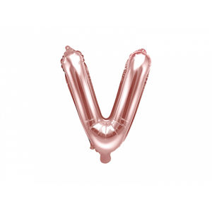 PartyDeco Fóliový balónek Mini - Písmeno V 35cm růžovo-zlatý