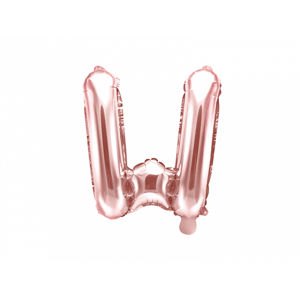 PartyDeco Fóliový balónek Mini - Písmeno W 35cm růžovo-zlatý