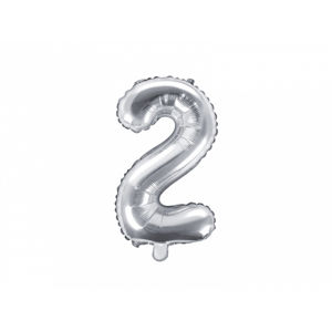 PartyDeco Fóliový balónek Mini - Číslo 2 stříbrný 35cm