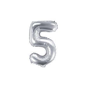 PartyDeco Fóliový balónek Mini - Číslo 5 stříbrný 35cm