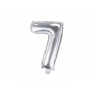 PartyDeco Fóliový balónek Mini - Číslo 7 stříbrný 35cm