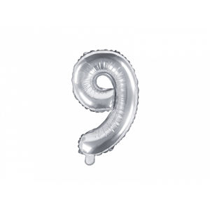PartyDeco Fóliový balónek Mini - Číslo 9 stříbrný 35cm