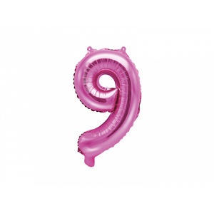 PartyDeco Fóliový balónek Mini - Číslo 9 růžový 35cm