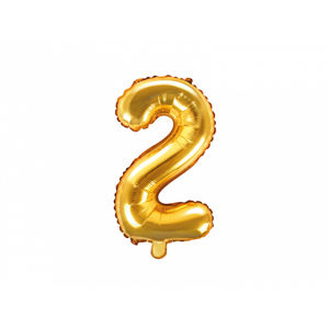 PartyDeco Fóliový balónek Mini - Číslo 2 zlatý 35cm