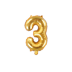 PartyDeco Fóliový balónek Mini - Číslo 3 zlatý 35cm