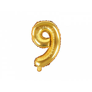 PartyDeco Fóliový balónek Mini - Číslo 9 zlatý 35cm