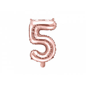 PartyDeco Fóliový balónek Mini - Číslo 5 růžovo-zlatý 35cm