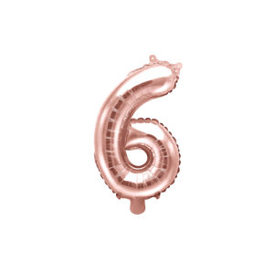 PartyDeco Fóliový balónek Mini - Číslo 6 růžovo-zlatý 35cm