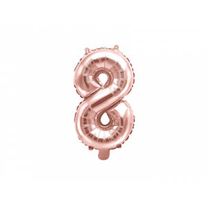 PartyDeco Fóliový balónek Mini - Číslo 8 růžovo-zlatý 35cm