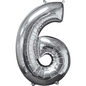 Amscan Fóliový balónek narozeninové číslo 6 stříbrný 66cm