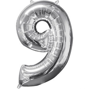 Amscan Fóliový balónek narozeninové číslo 9 stříbrný 66cm