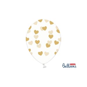 PartyDeco Balónek - Průsvitný se zlatými srdíčky 6 ks