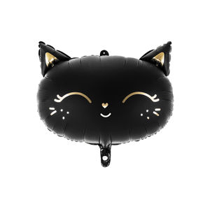 PartyDeco Fóliový balónek černozlatá kočka 48x36cm