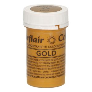 Sugarflair Colours Gelová barva Satin Gold - Třpytivá zlatá 25 g
