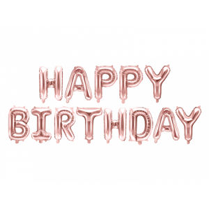 PartyDeco Fóliový balón - Happy Birthday růžovo-zlatý