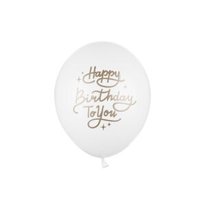 PartyDeco Latexový balón - bílý Happy Birthday To You