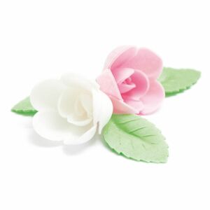 Scrapcooking Jedlé dekorace na dort - Bílé, růžové kvítky a listy 10 ks