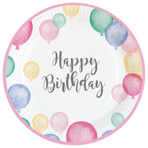 Amscan Talíře Happy Birthday - Pastelové balóny 8 ks